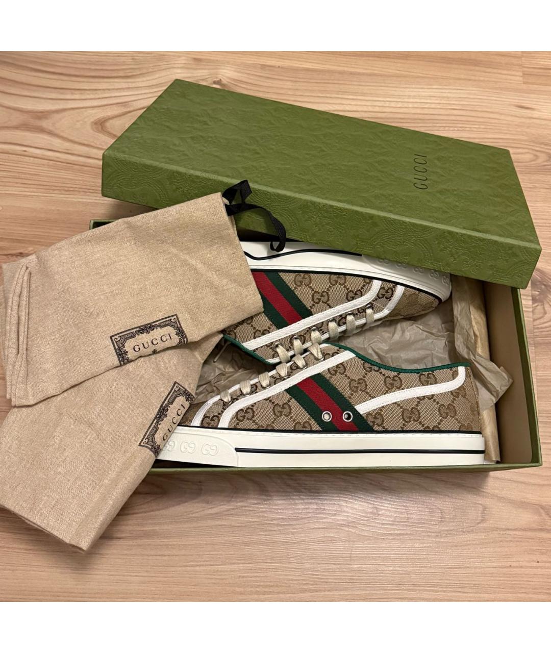 GUCCI Бежевые текстильные низкие кроссовки / кеды, фото 3