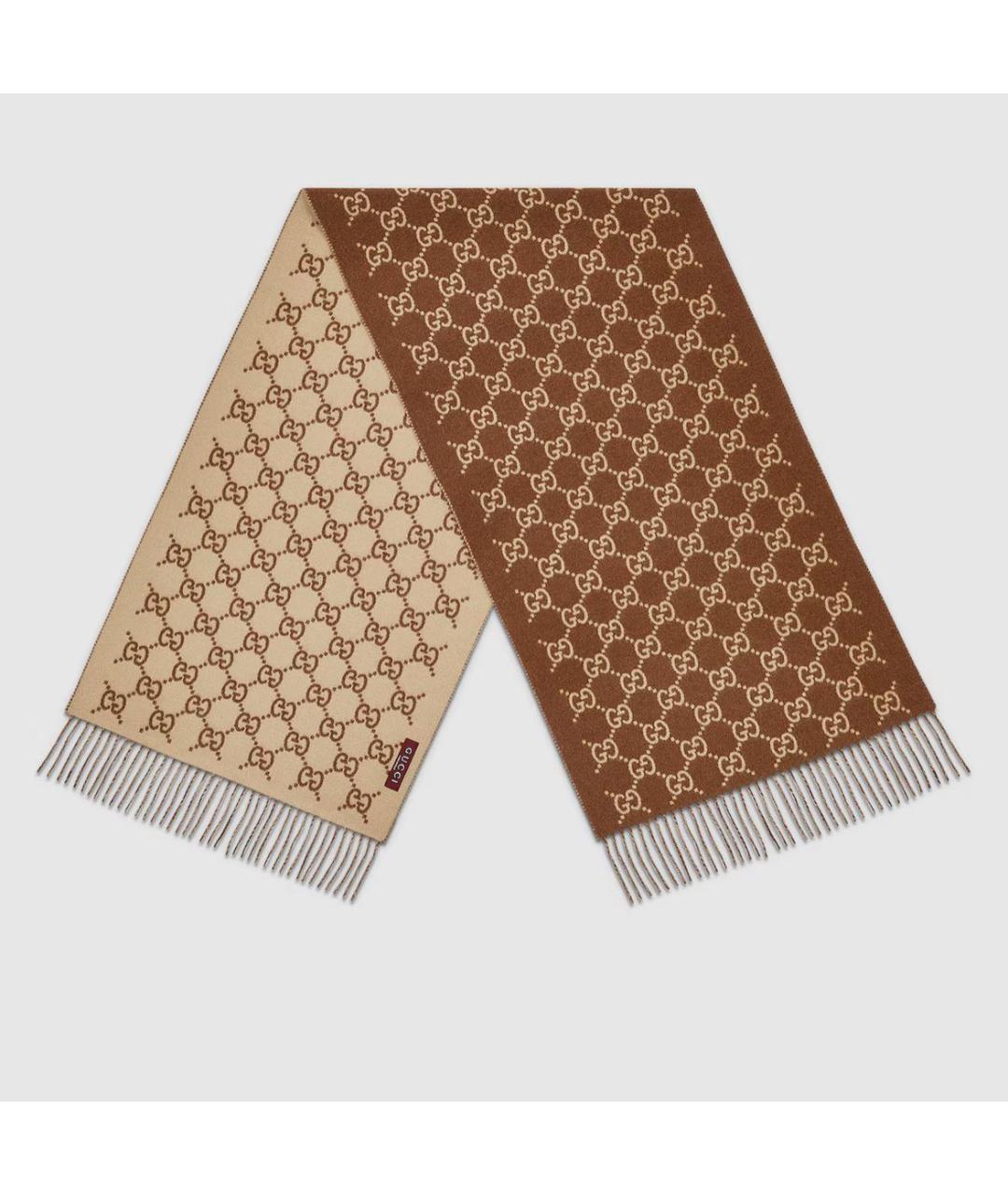 GUCCI Коричневый кашемировый шарф, фото 2