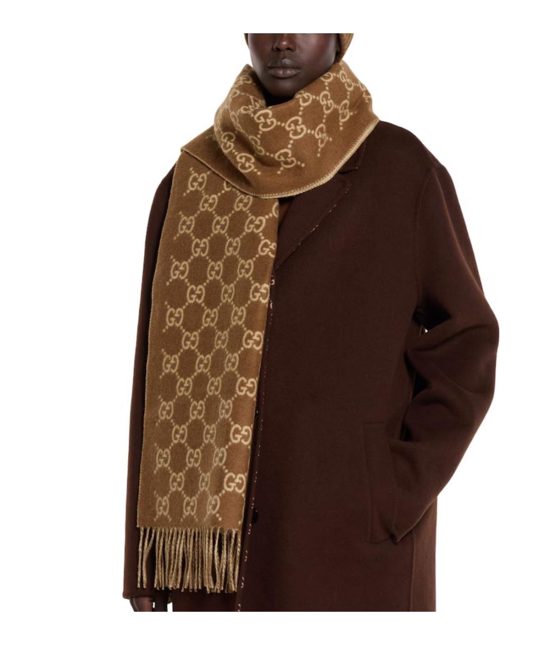 GUCCI Коричневый кашемировый шарф, фото 3