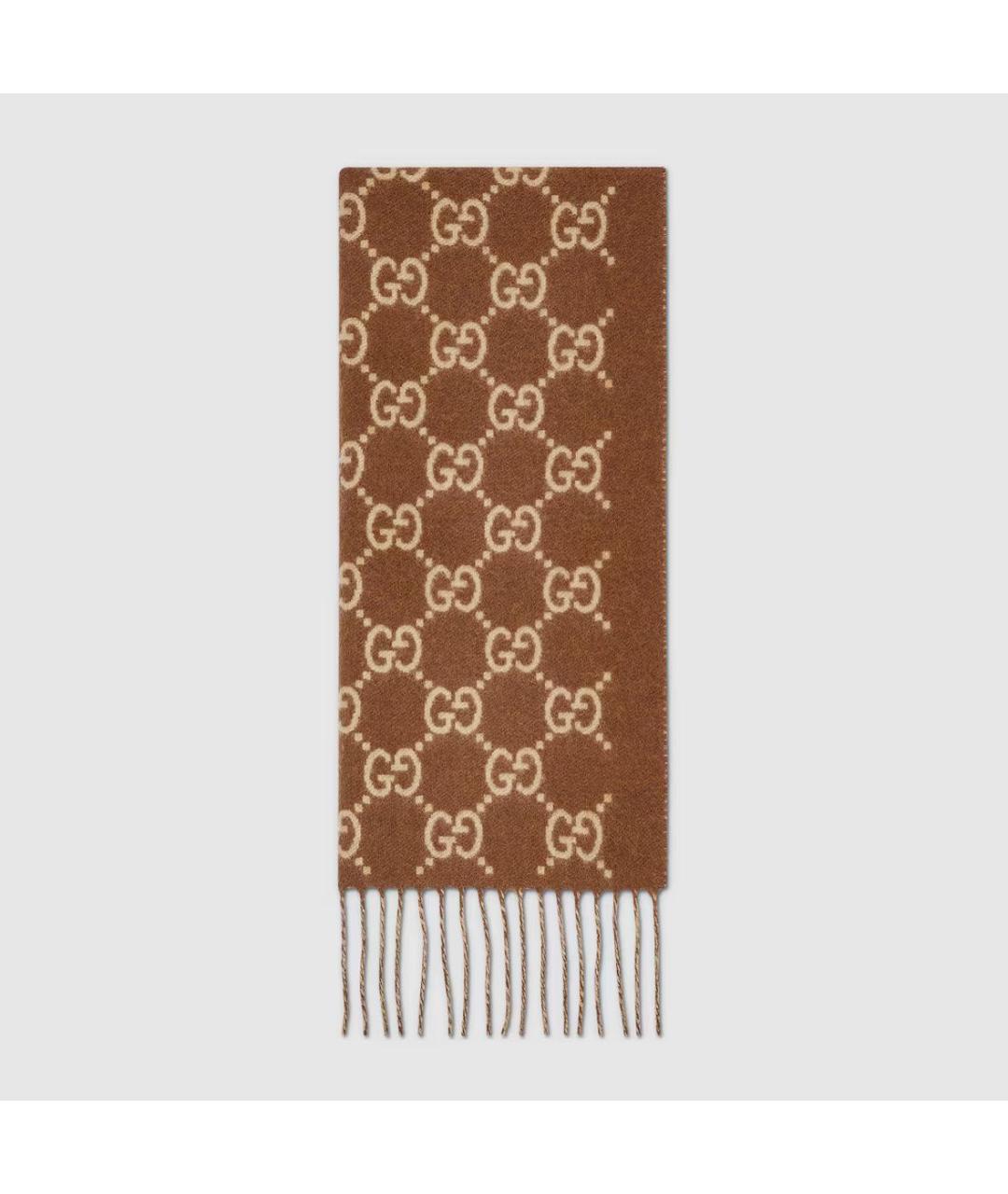 GUCCI Коричневый кашемировый шарф, фото 4