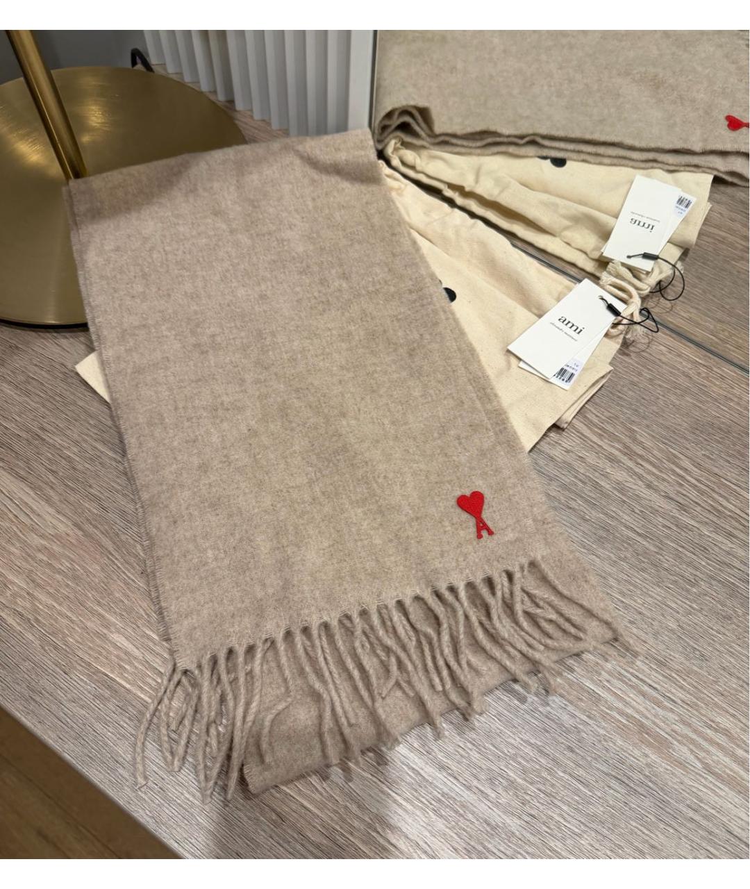 Ami Paris Бежевый шерстяной шарф, фото 2