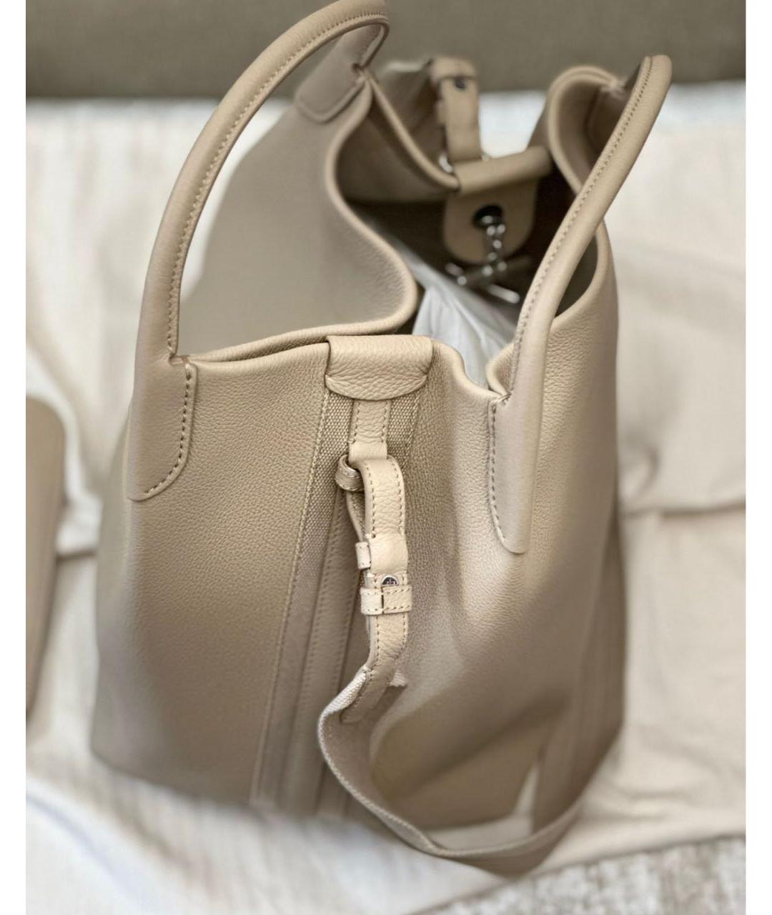 LORO PIANA Бежевая кожаная сумка тоут, фото 2