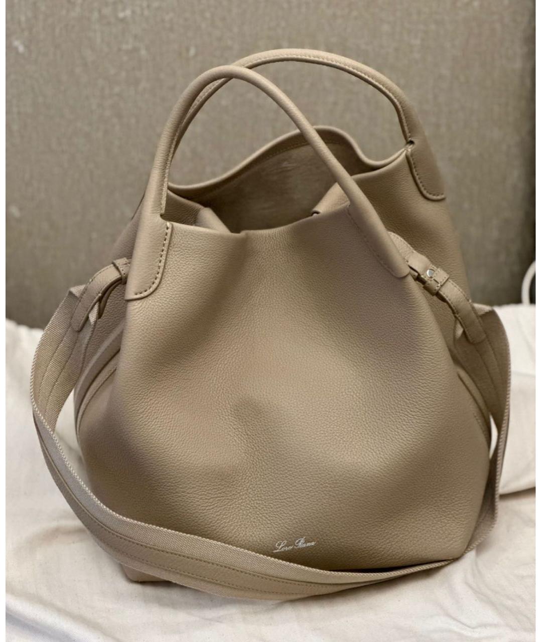 LORO PIANA Бежевая кожаная сумка тоут, фото 6
