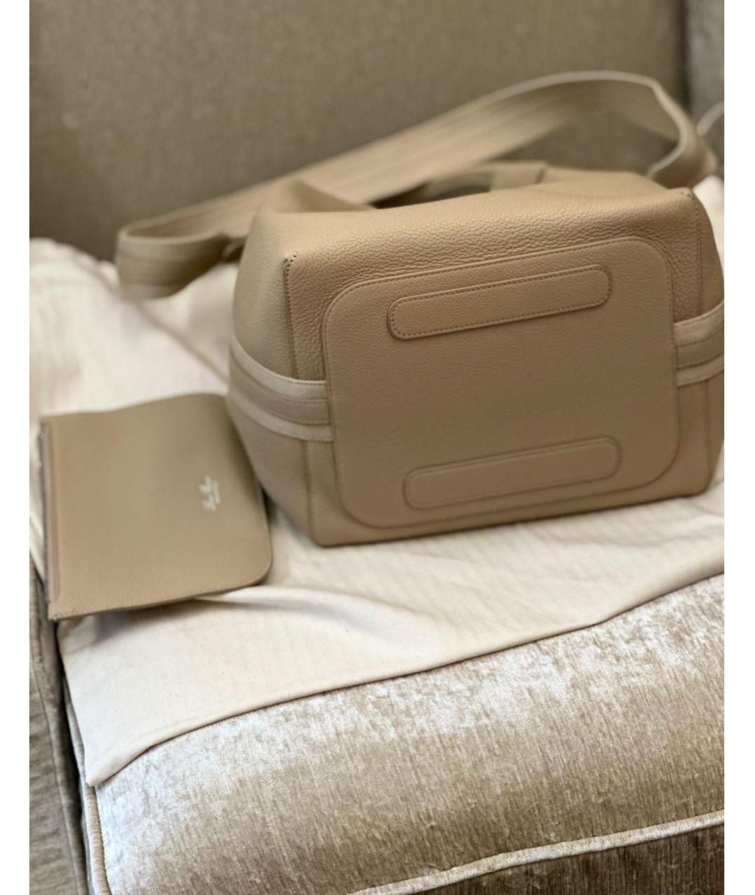 LORO PIANA Бежевая кожаная сумка тоут, фото 4