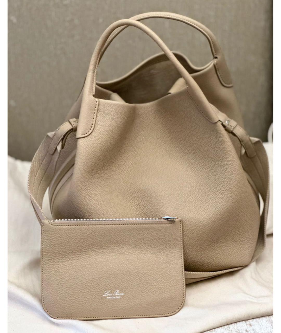 LORO PIANA Бежевая кожаная сумка тоут, фото 5