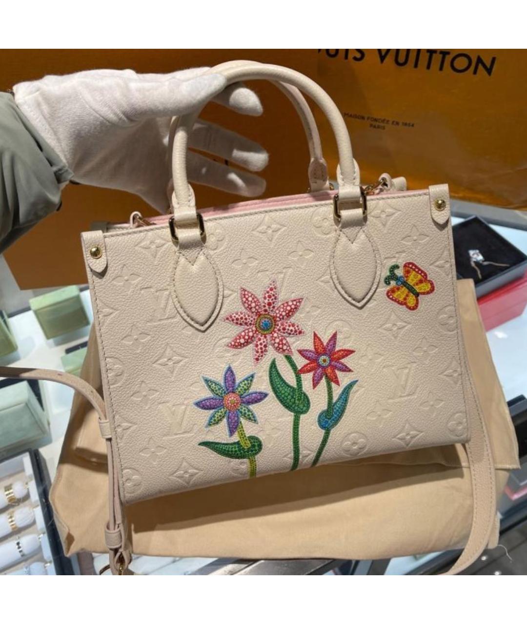 LOUIS VUITTON Бежевая кожаная сумка тоут, фото 2