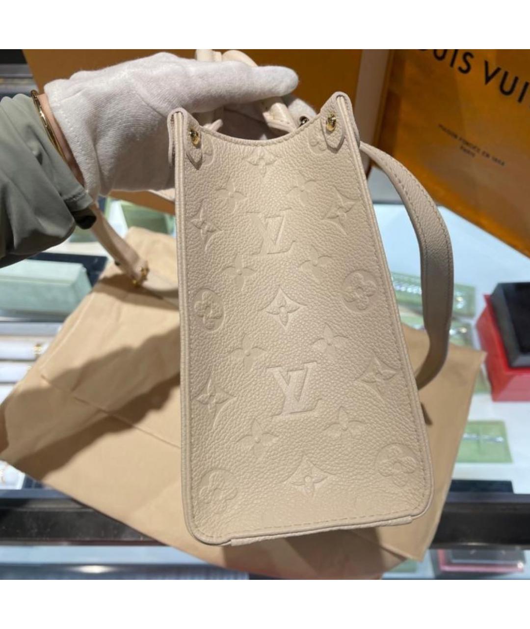 LOUIS VUITTON Бежевая кожаная сумка тоут, фото 4