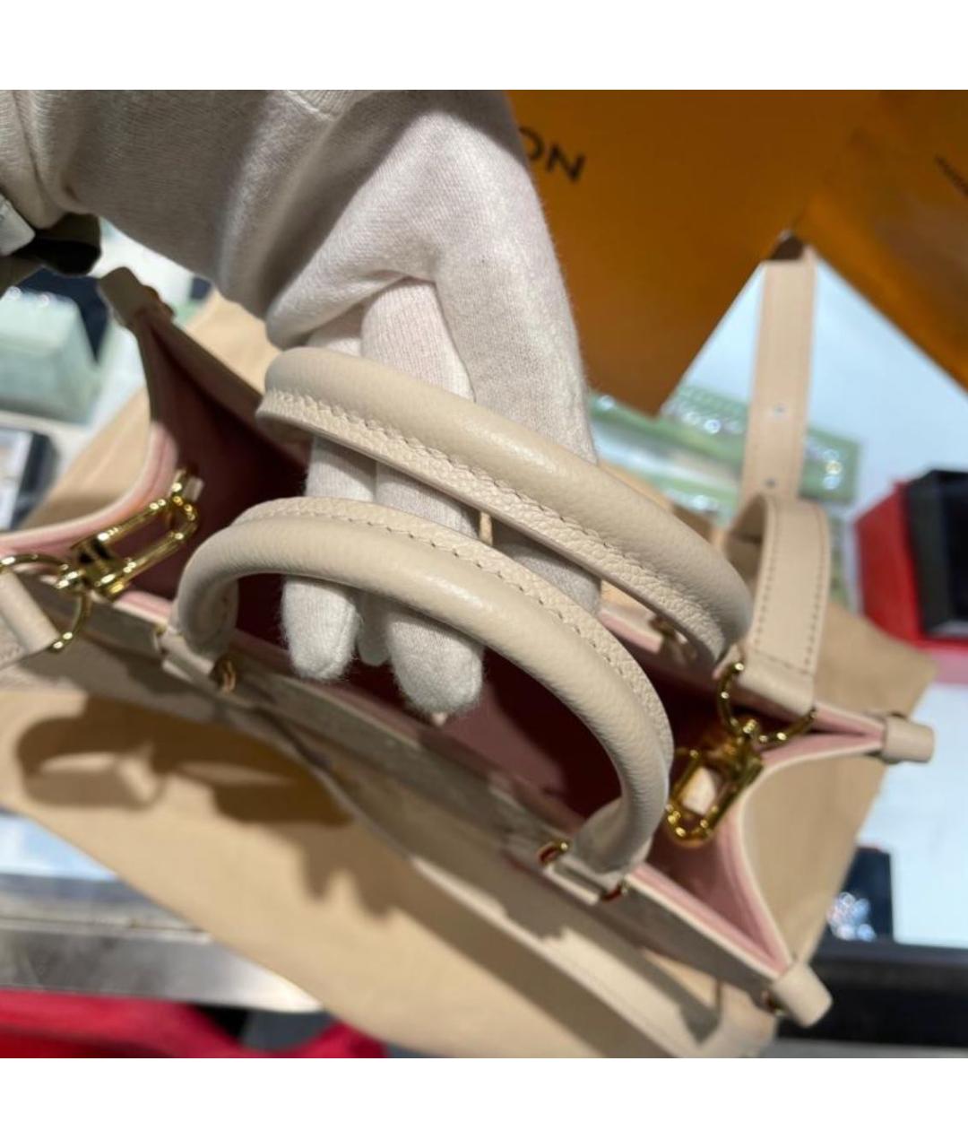 LOUIS VUITTON Бежевая кожаная сумка тоут, фото 7