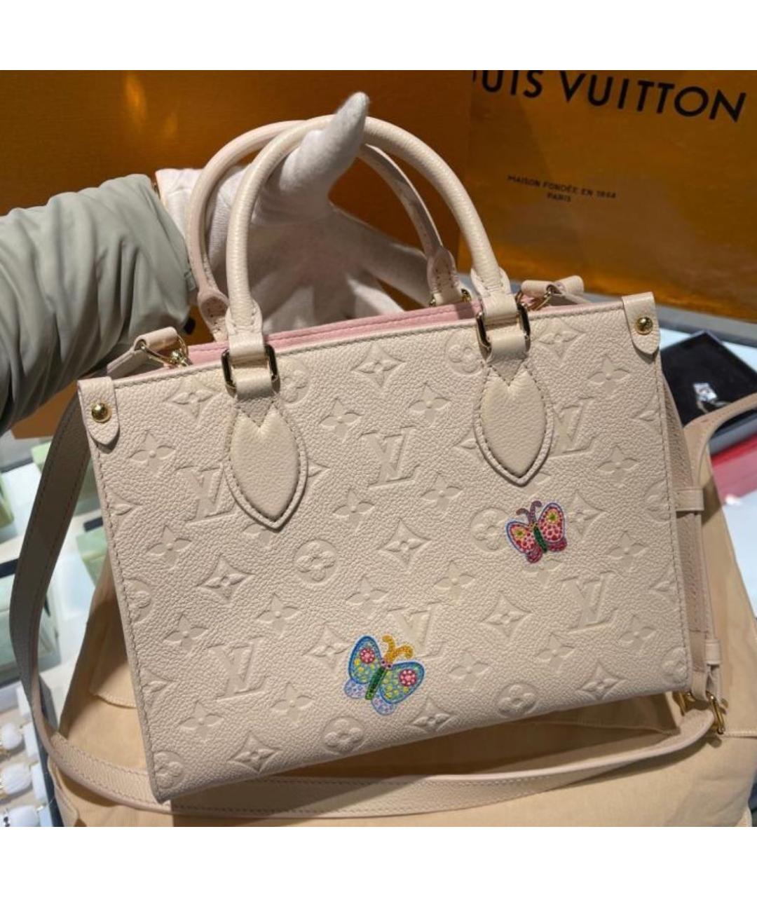 LOUIS VUITTON Бежевая кожаная сумка тоут, фото 3