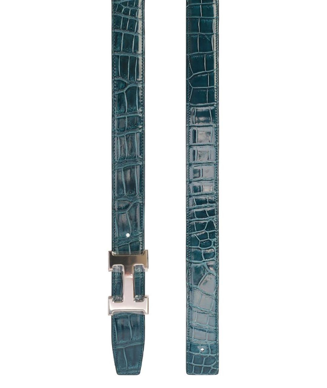 HERMES Бирюзовый ремень из экзотической кожи, фото 7