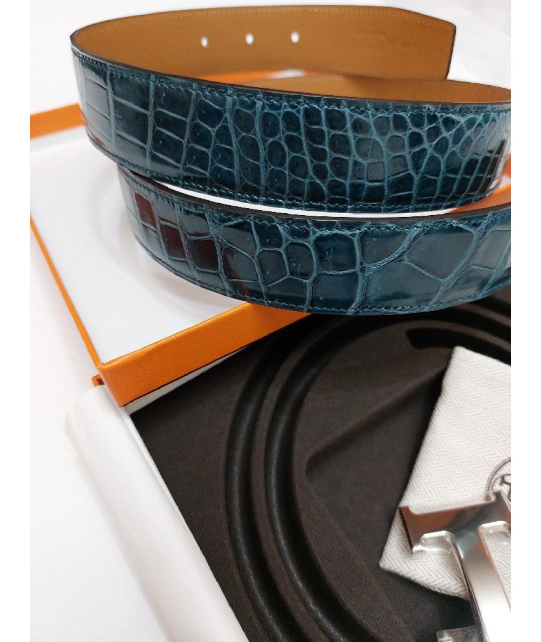 HERMES Бирюзовый ремень из экзотической кожи, фото 4