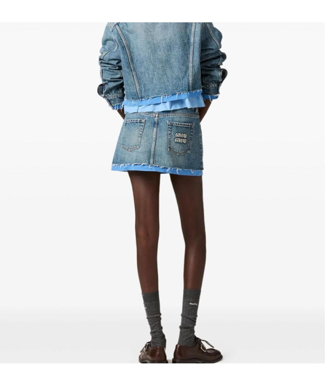 MIU MIU Голубая хлопковая юбка мини, фото 3