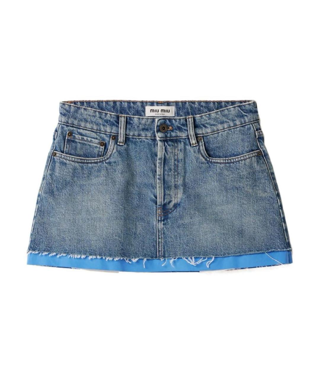 MIU MIU Голубая хлопковая юбка мини, фото 1