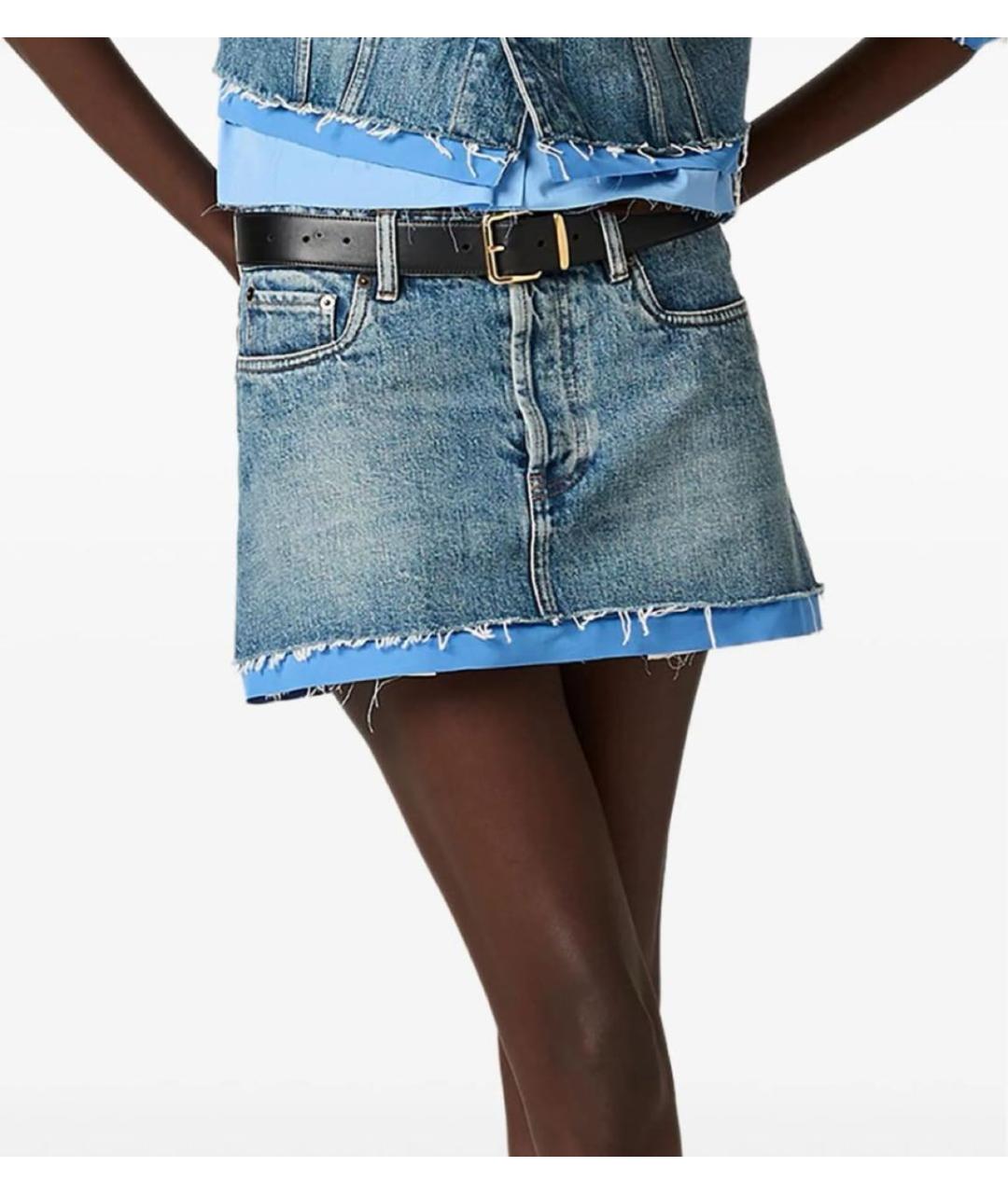 MIU MIU Голубая хлопковая юбка мини, фото 2