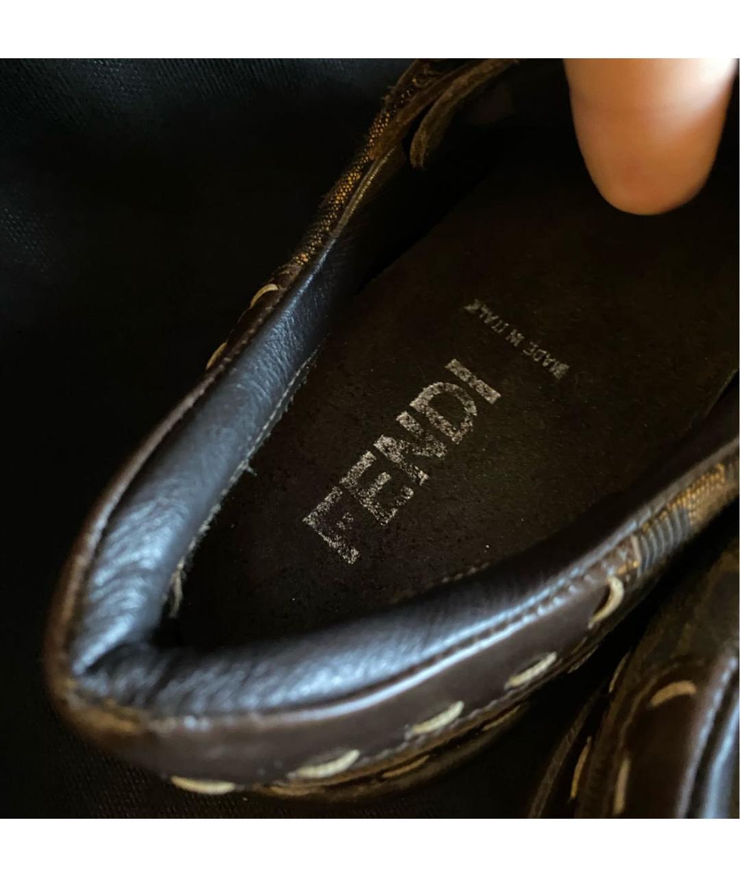 FENDI Коричневые кожаные кеды, фото 5