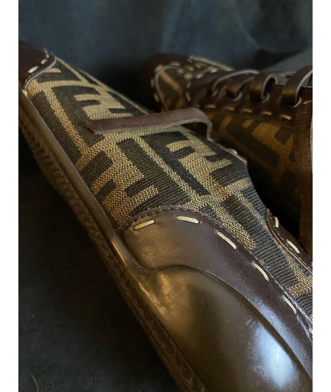 FENDI Коричневые кожаные кеды, фото 6