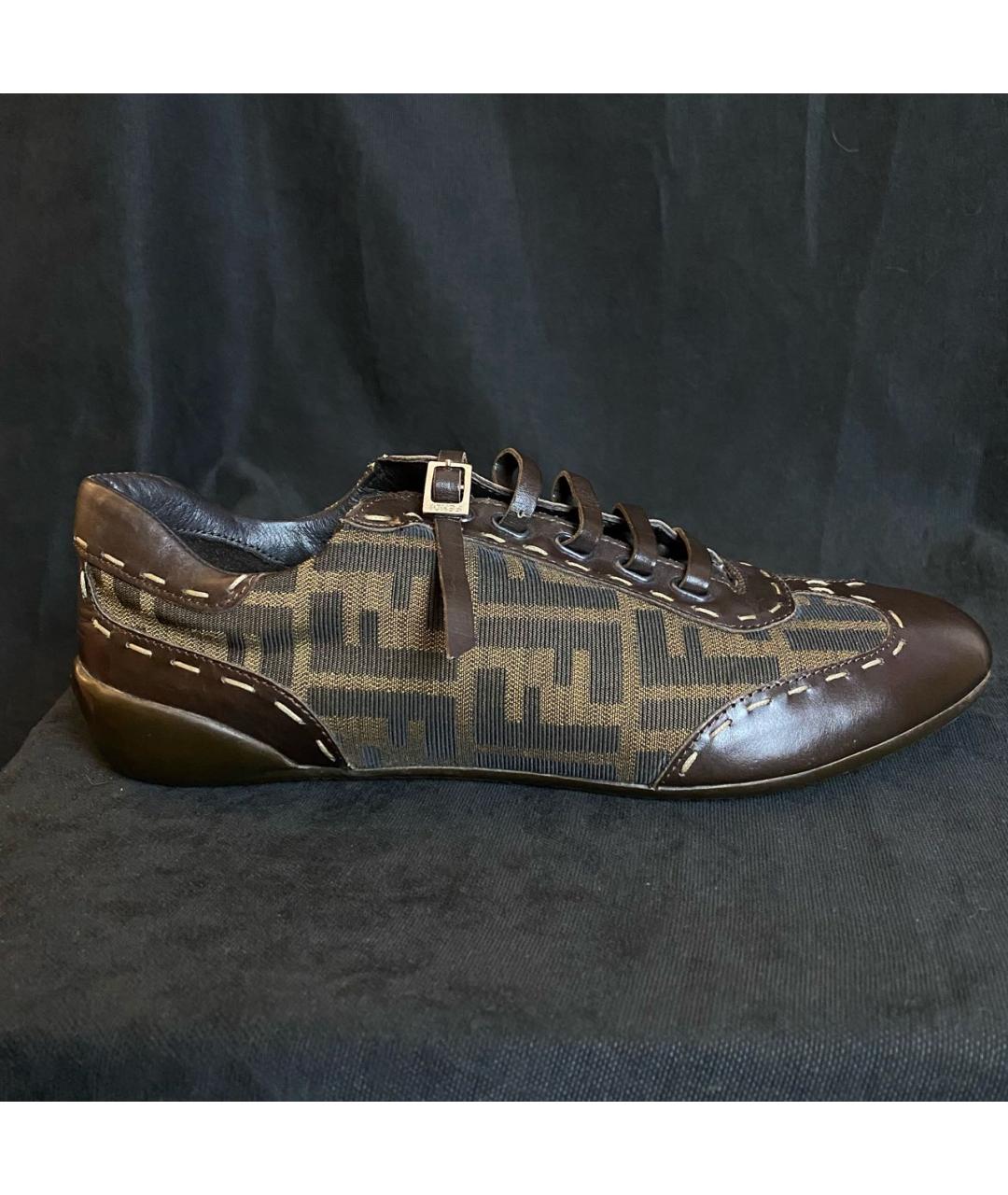 FENDI Коричневые кожаные кеды, фото 8