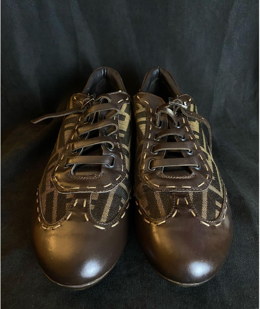 FENDI Коричневые кожаные кеды, фото 3