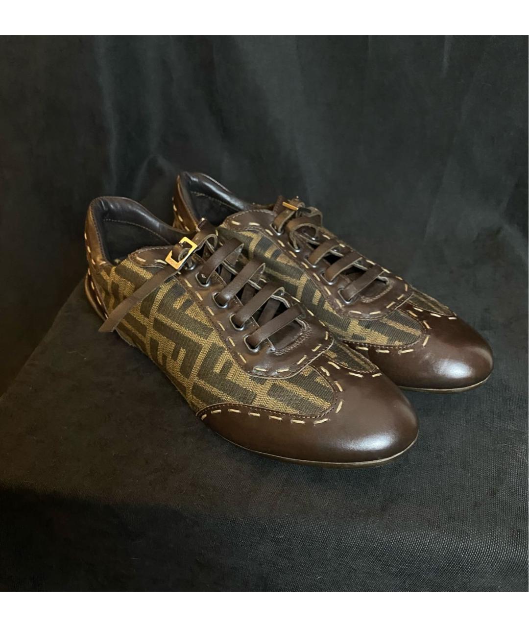 FENDI Коричневые кожаные кеды, фото 2