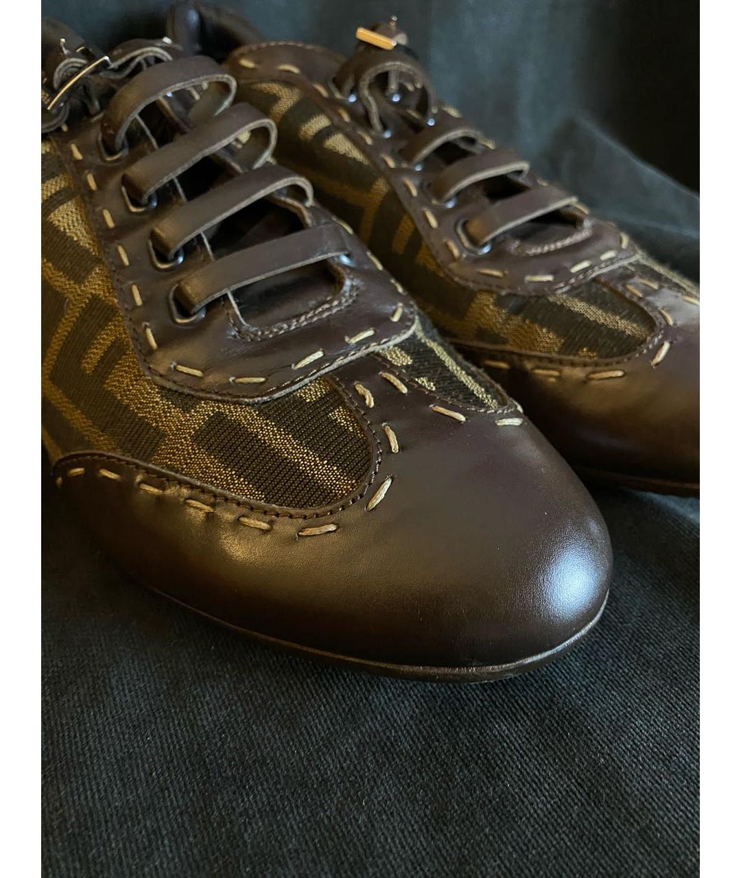 FENDI Коричневые кожаные кеды, фото 4