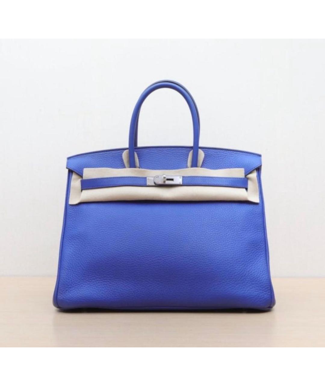 HERMES Синяя кожаная сумка с короткими ручками, фото 3