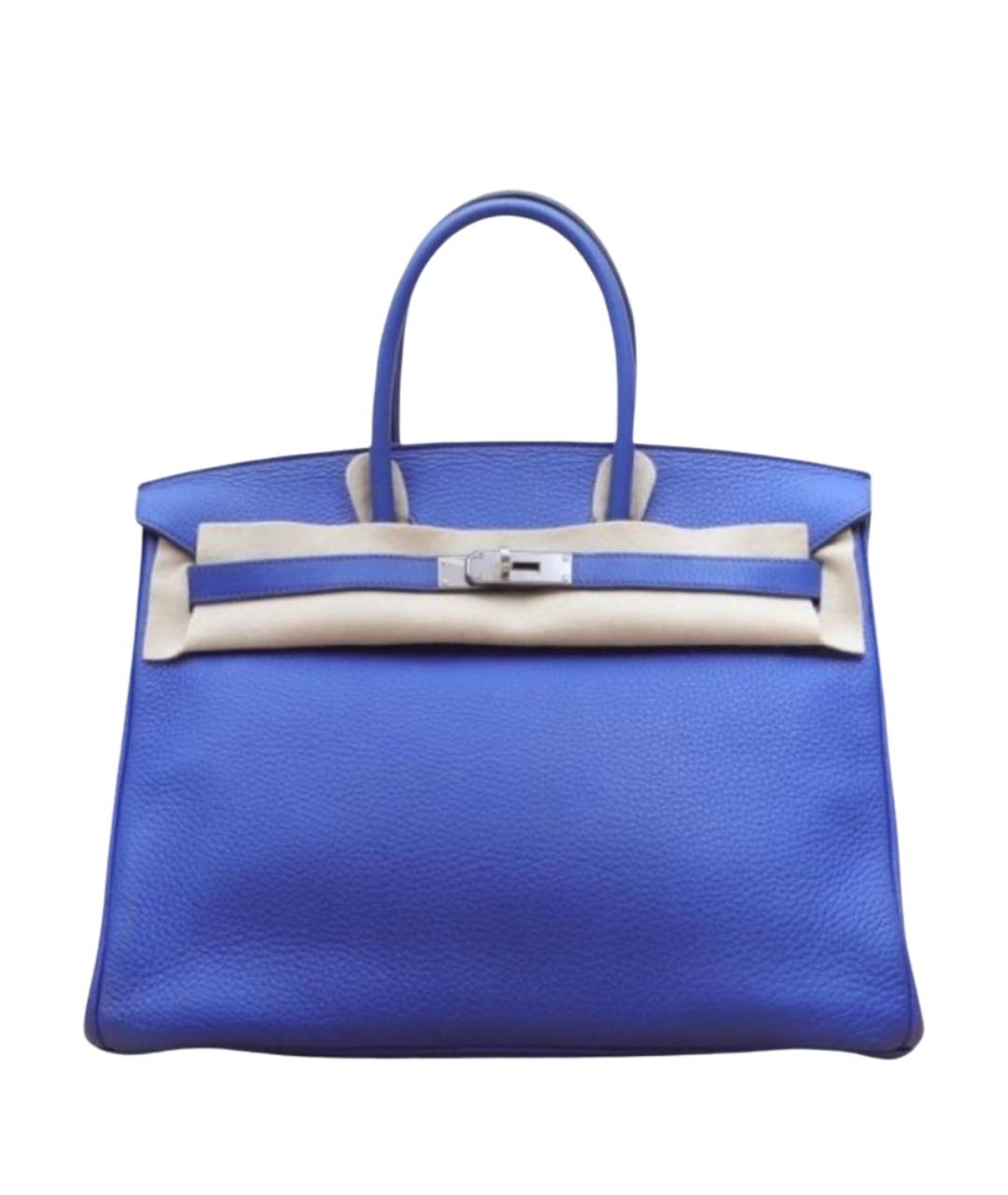 HERMES Синяя кожаная сумка с короткими ручками, фото 1