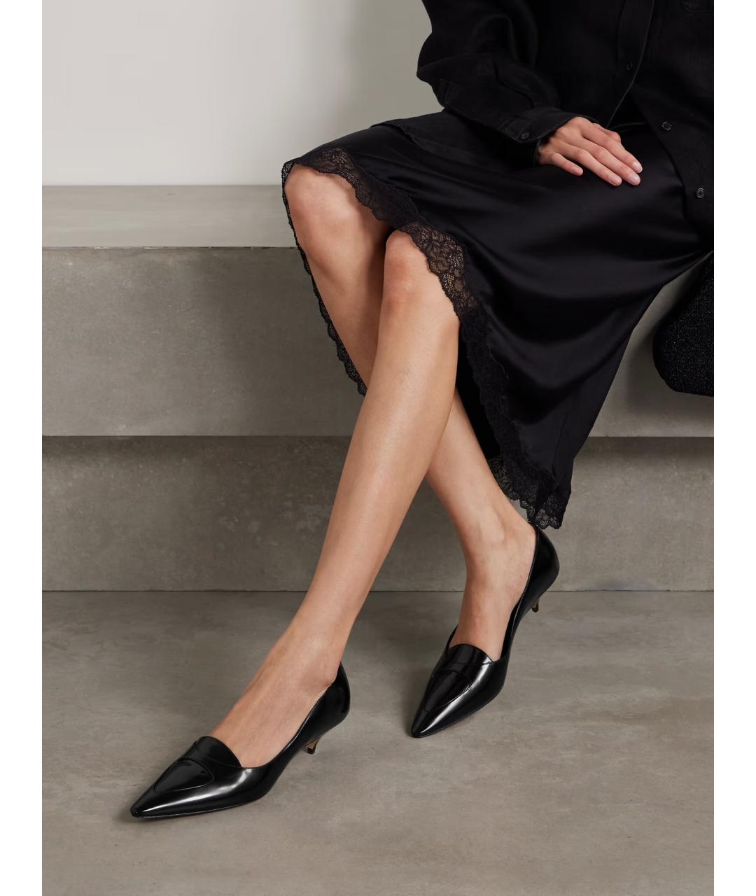 THE ROW Черные кожаные лодочки на низком каблуке, фото 2