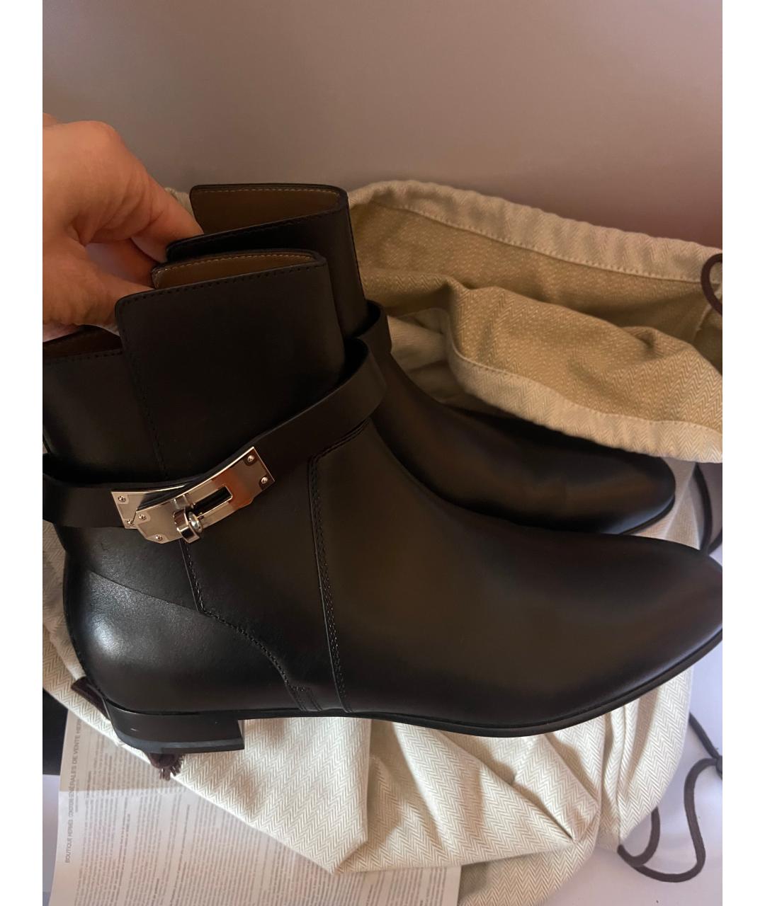 HERMES Черные кожаные ботинки, фото 9