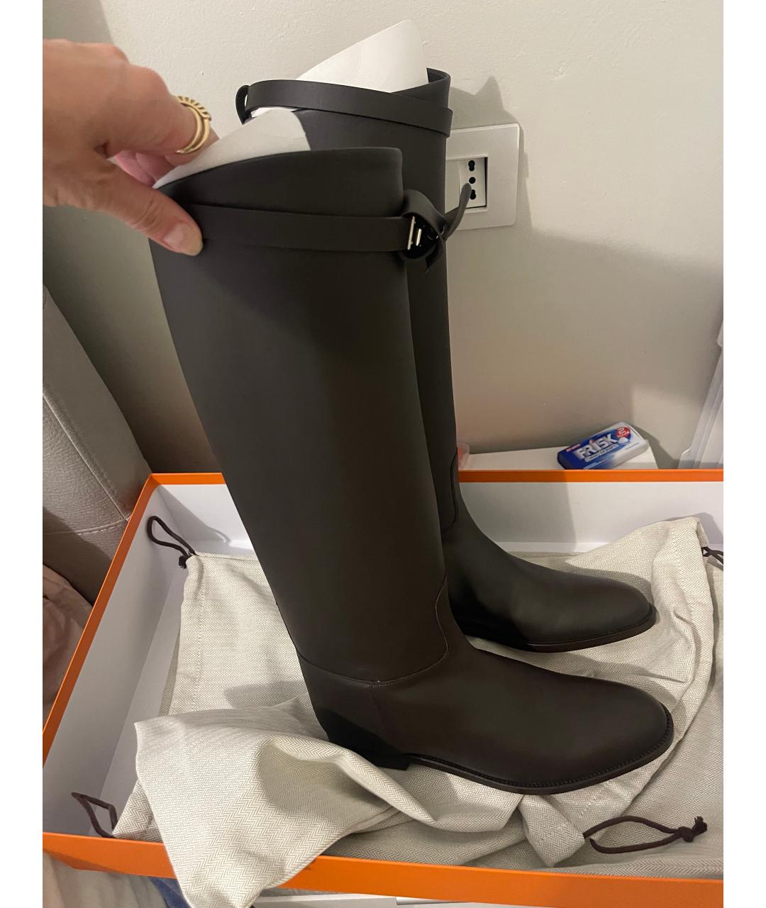 HERMES Коричневые кожаные сапоги, фото 6