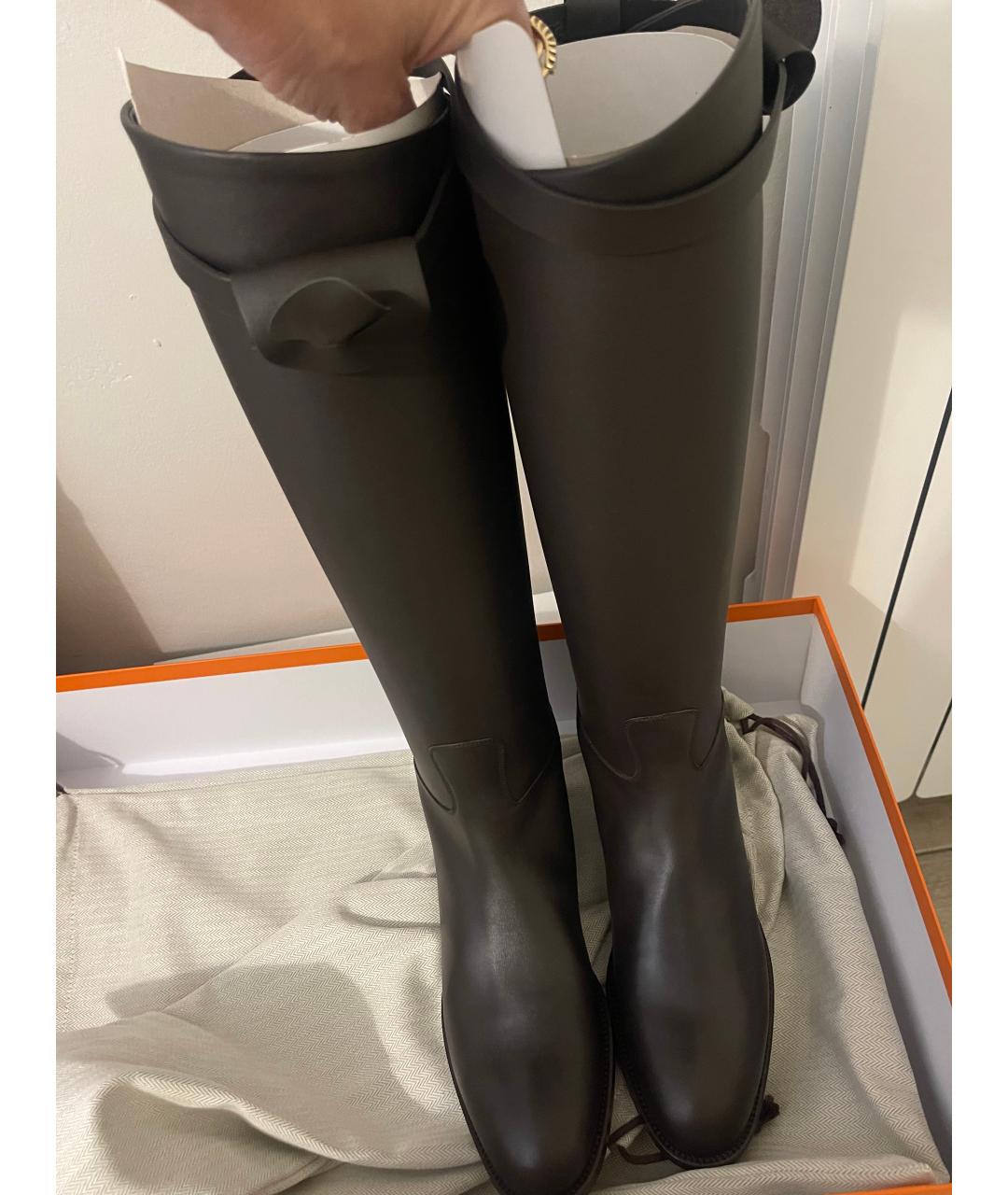 HERMES Коричневые кожаные сапоги, фото 2