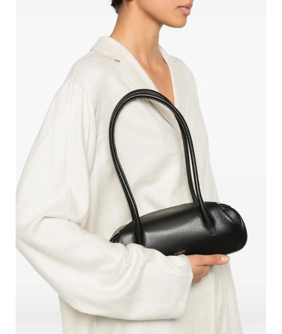 YUZEFI Черная кожаная сумка с короткими ручками, фото 2
