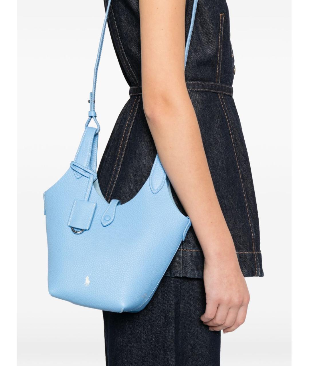 POLO RALPH LAUREN Голубая кожаная сумка тоут, фото 2