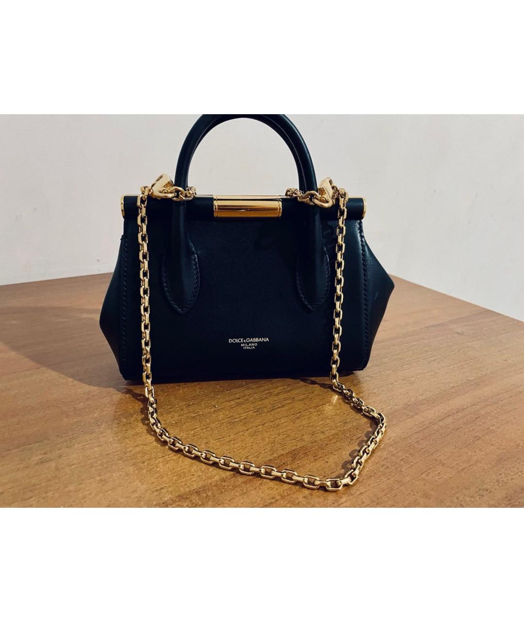 DOLCE&GABBANA Черная кожаная сумка с короткими ручками, фото 6