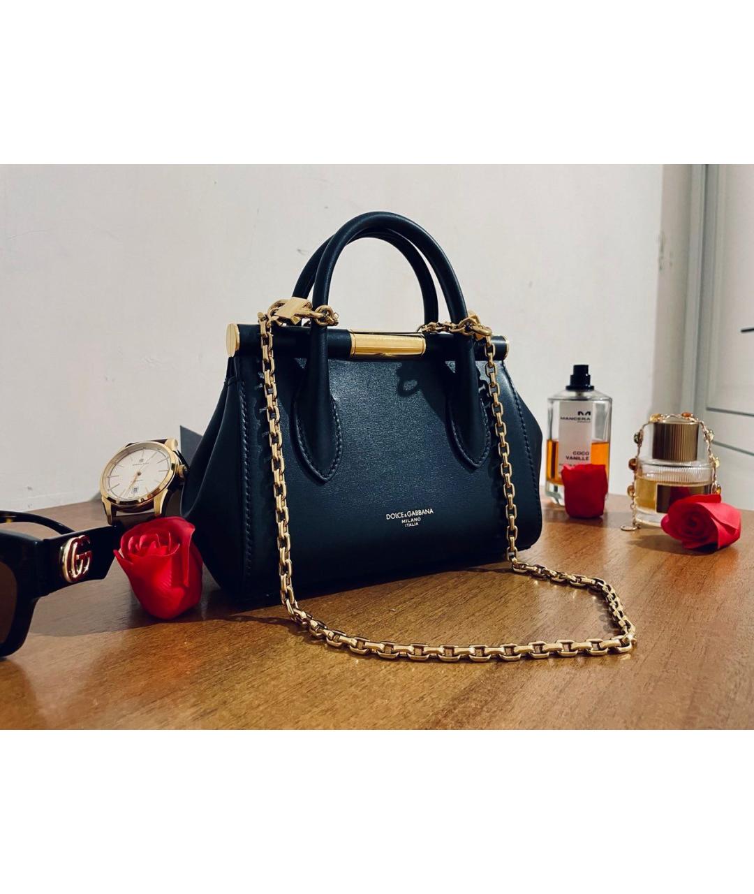 DOLCE&GABBANA Черная кожаная сумка с короткими ручками, фото 7