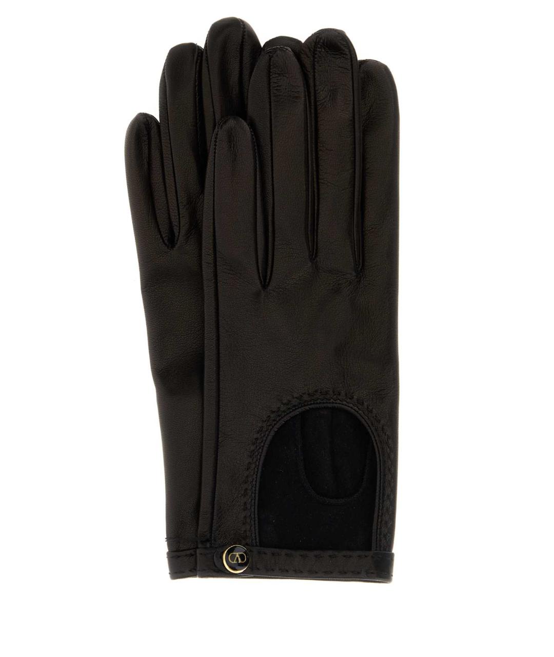 VALENTINO Черные кожаные перчатки, фото 1