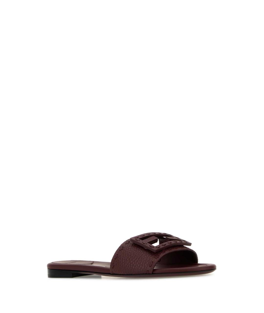 FENDI Бордовые кожаные шлепанцы, фото 2