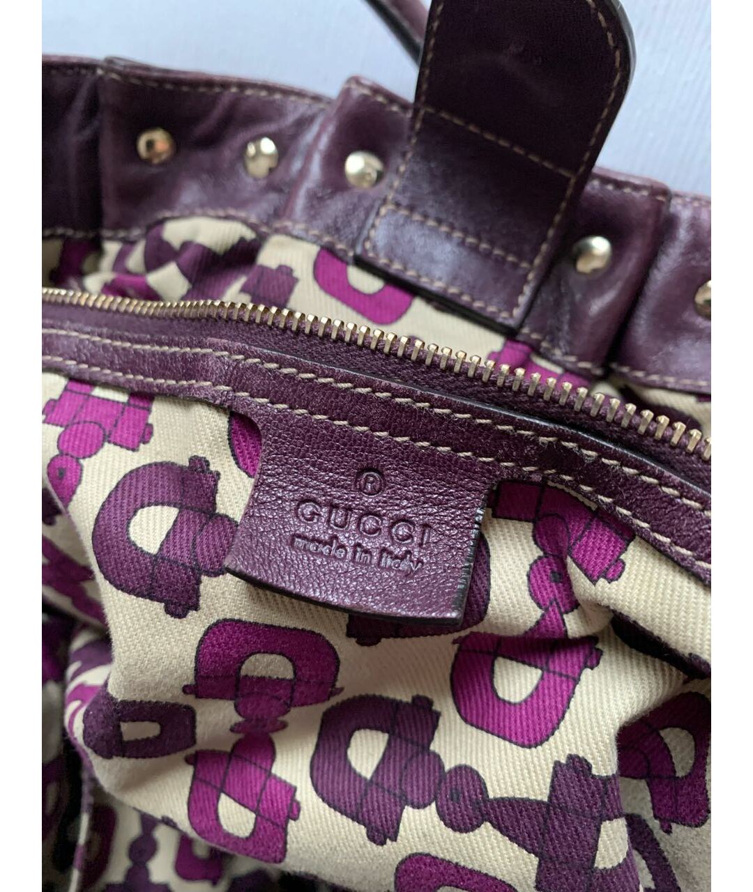 GUCCI Фиолетовая кожаная сумка тоут, фото 4
