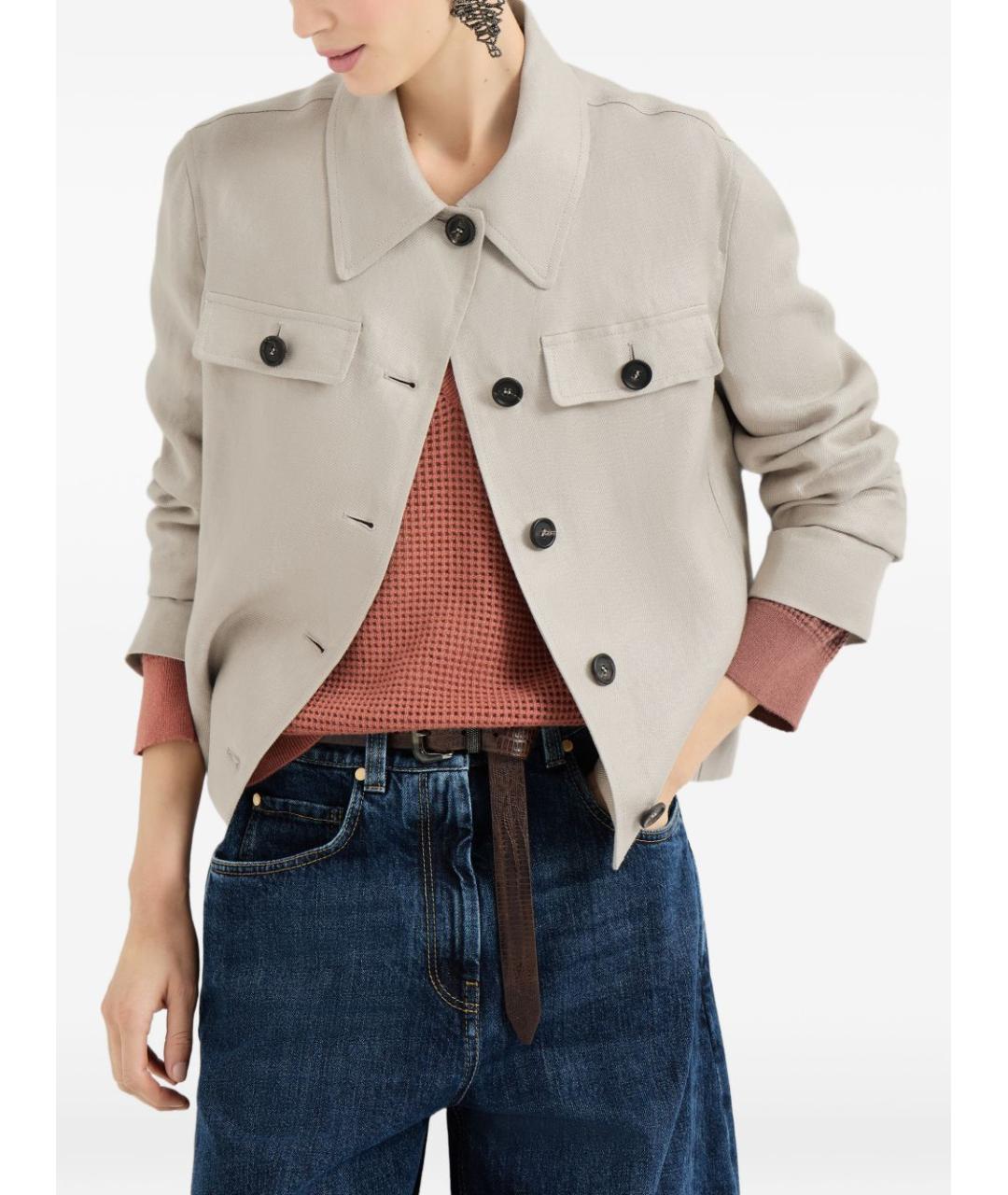 BRUNELLO CUCINELLI Бежевая льняная куртка, фото 5