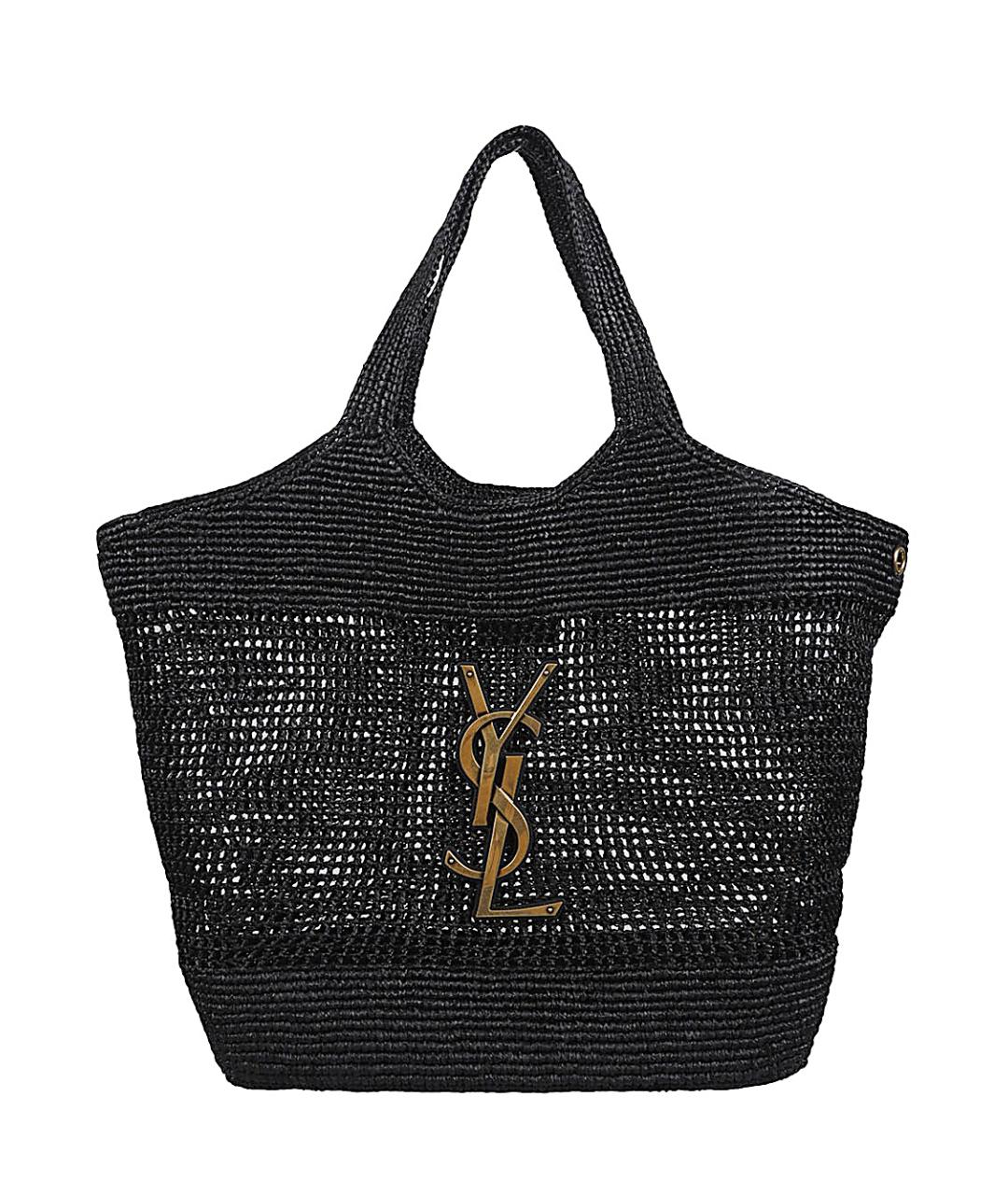 SAINT LAURENT Черная пелетеная сумка тоут, фото 1