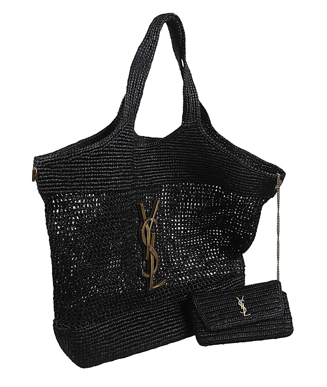 SAINT LAURENT Черная пелетеная сумка тоут, фото 3