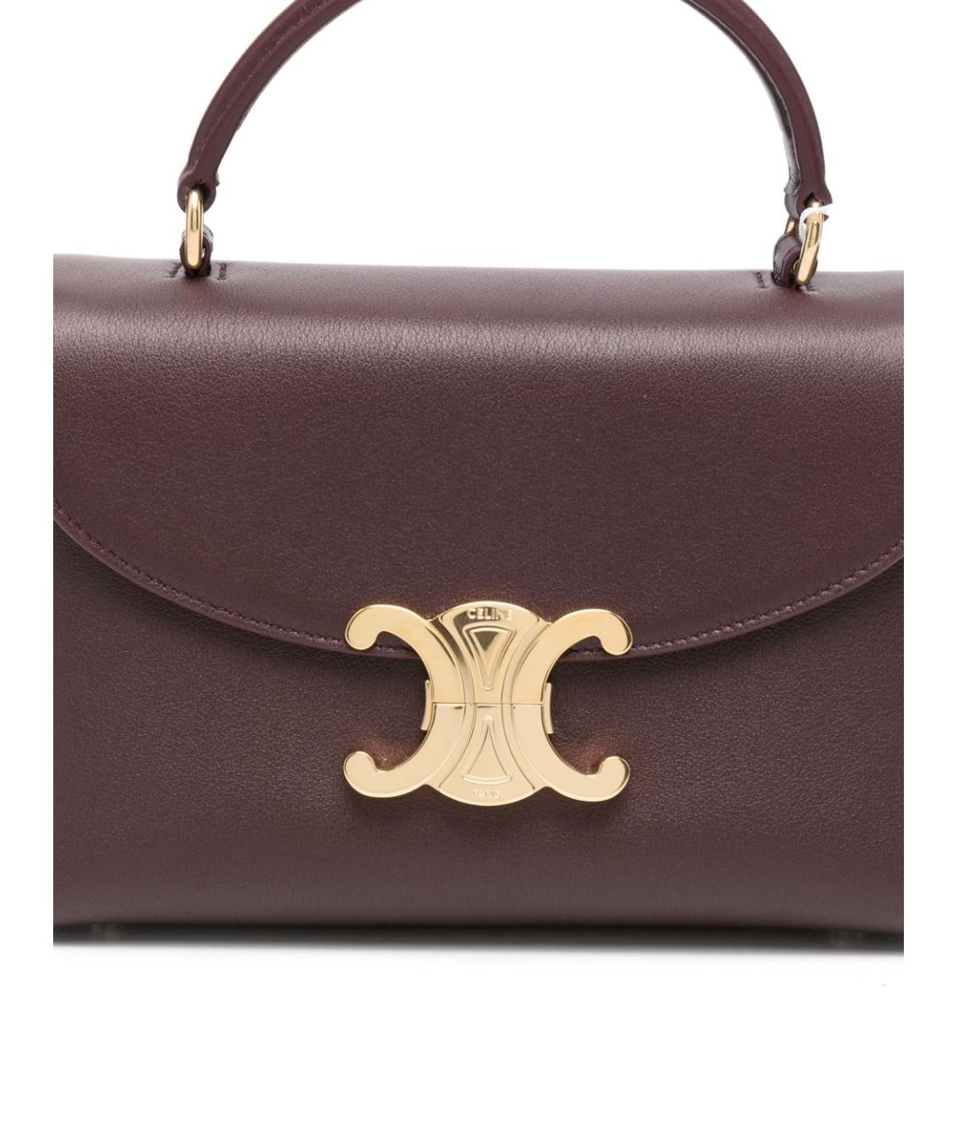 CELINE Бордовая кожаная сумка с короткими ручками, фото 5