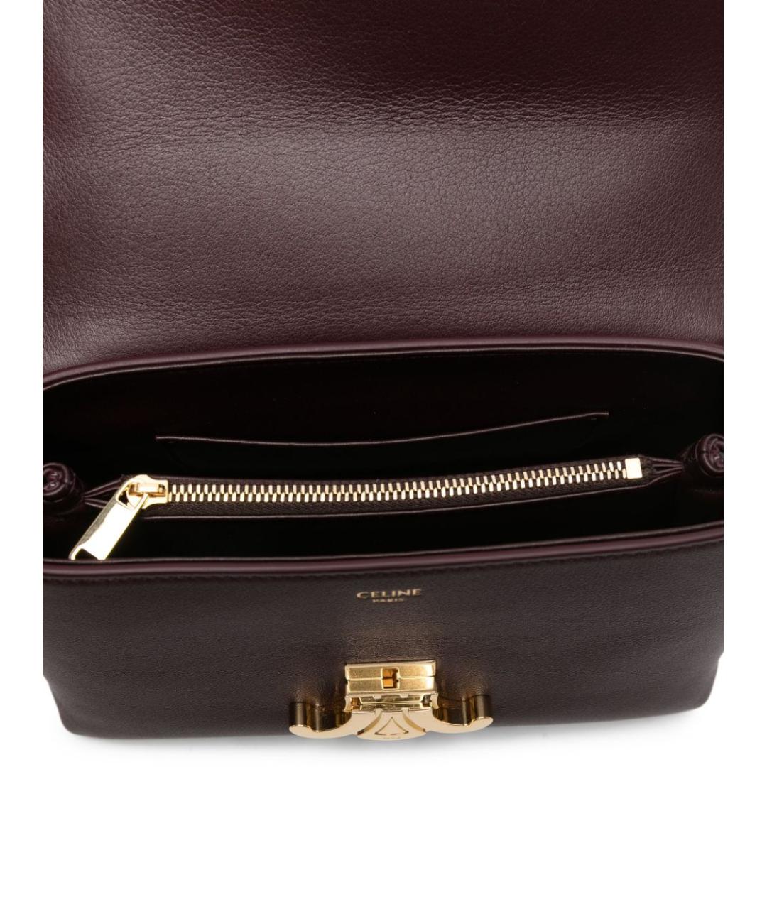 CELINE Бордовая кожаная сумка с короткими ручками, фото 2