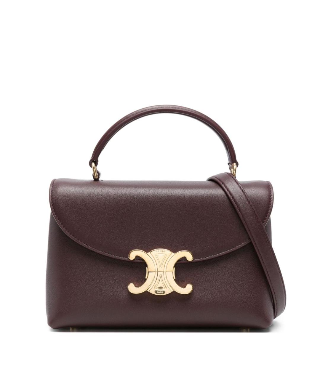 CELINE Бордовая кожаная сумка с короткими ручками, фото 1