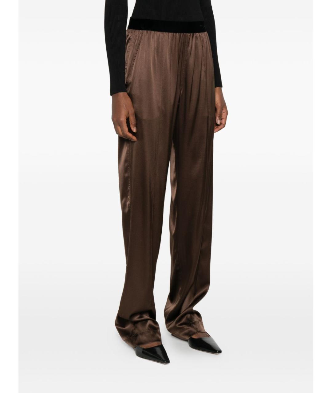 TOM FORD Коричневые шелковые прямые брюки, фото 5