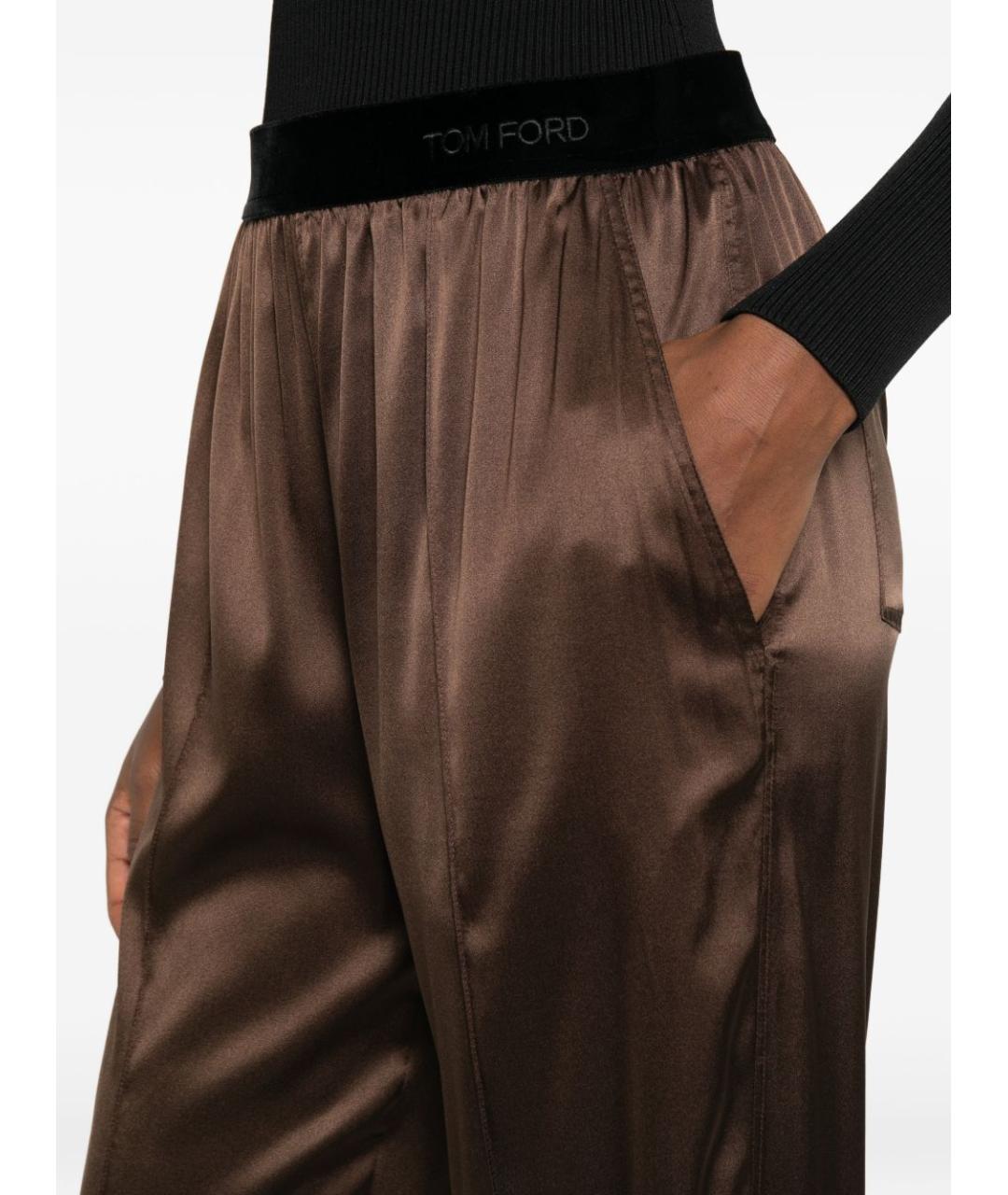 TOM FORD Коричневые шелковые прямые брюки, фото 4