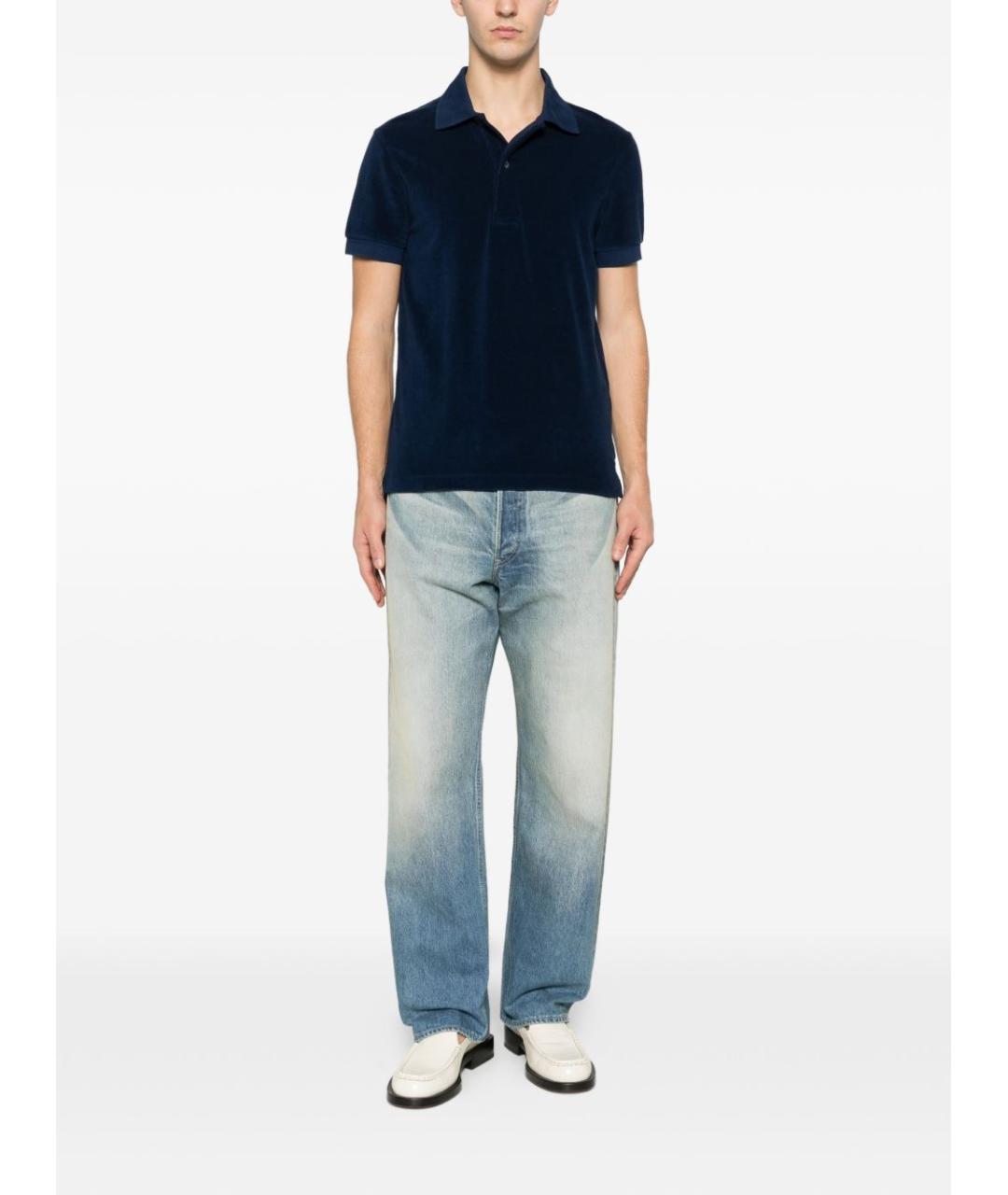 TOM FORD Синее хлопковое поло с коротким рукавом, фото 2