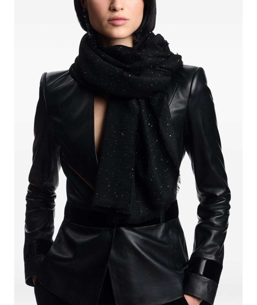 EMPORIO ARMANI Черный шерстяной шарф, фото 2