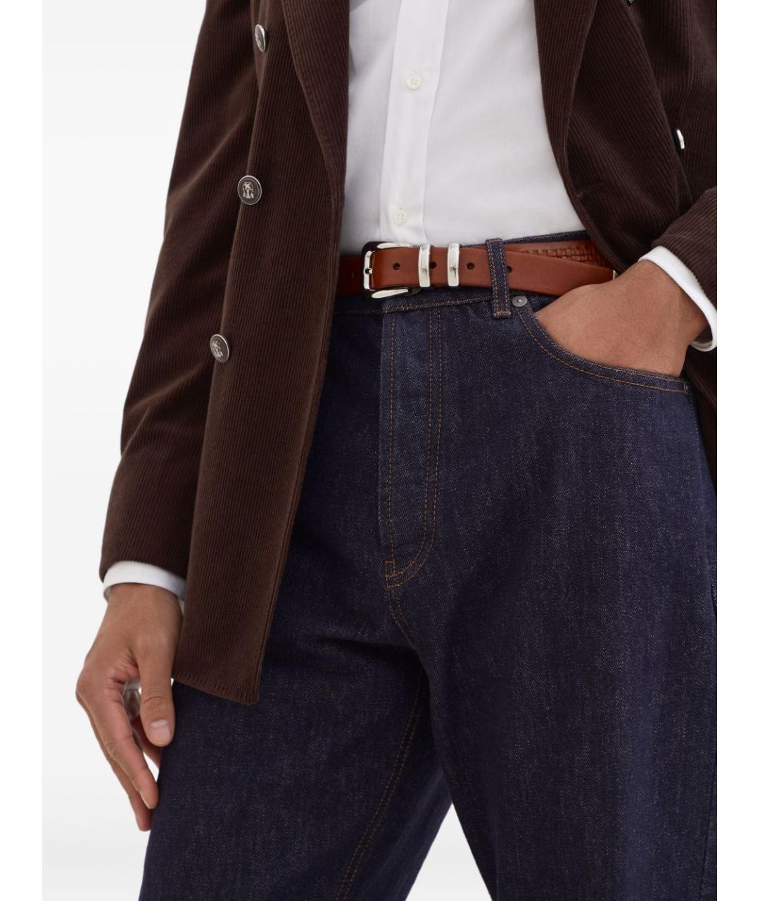 BRUNELLO CUCINELLI Синие хлопковые прямые джинсы, фото 2