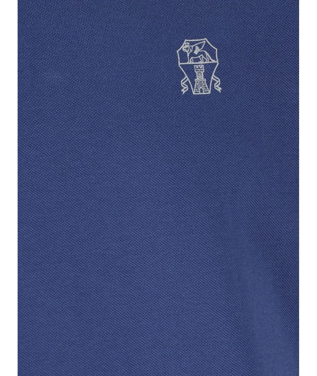 BRUNELLO CUCINELLI Синее хлопковое поло с коротким рукавом, фото 3