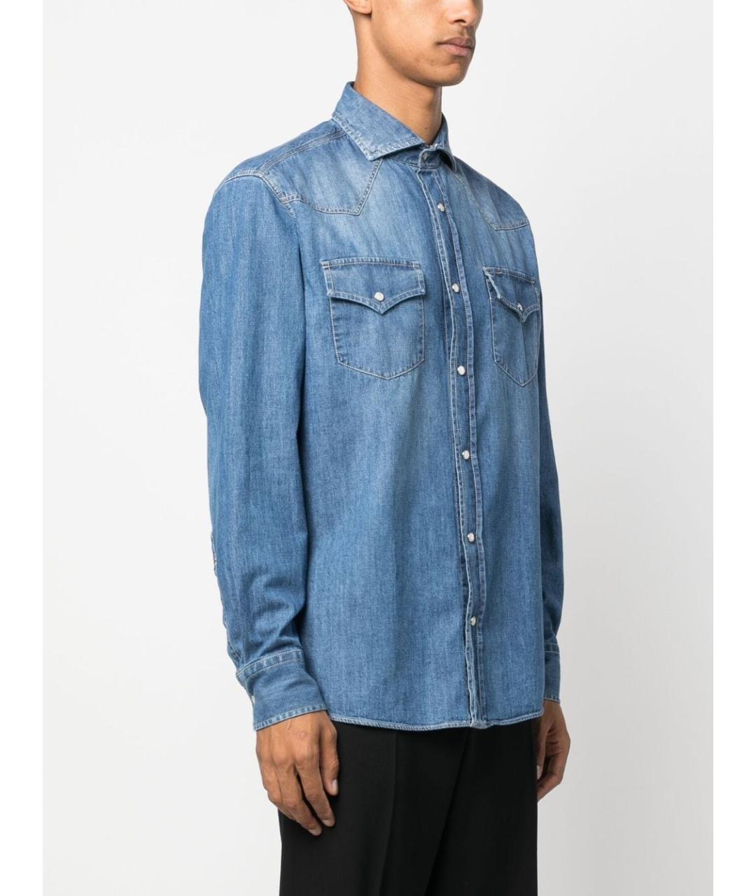 BRUNELLO CUCINELLI Синяя хлопковая кэжуал рубашка, фото 2